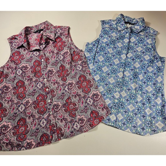 Lot of 2 chadwicks size 14 sleevless paisley summer button up top ^ - Picture 1 of 5
